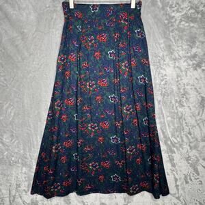 Vintage Allen Solly Skirt Womens 10 Green Floral Pleated Rayon Wool Maxi Boho